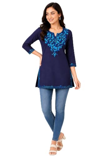 Image of Women's Pure Cotton Embroidered Short Kurtis