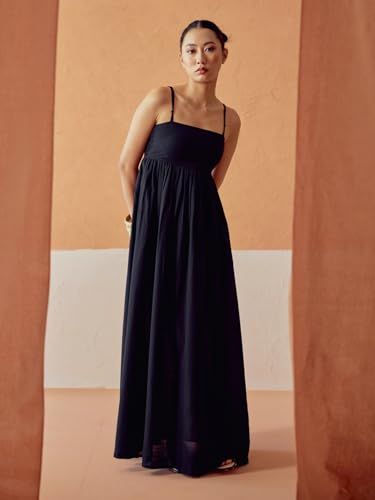 Image of FIORRA Women's Black Solid Linen Maxi Dress