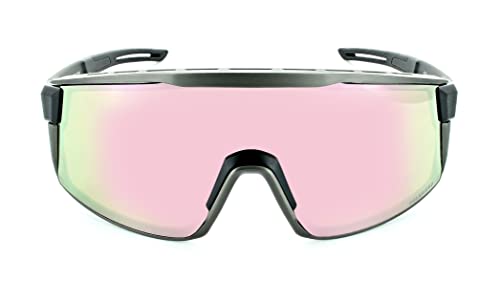 Optic Nerve Fixiemax Zaldaingerous Collection Polarized Shield Sunglasses For Men & Women, Zaldaingerous Edition With Black Frame, Pink/Silver Reflective Lens #TOP1