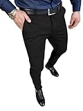 PLEPAN Men's Stretch Dress Pants Slim Fit Chino Casual Slacks Expandable Waist Golf Pant Tapered Black Medium