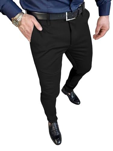 PLEPAN Men's Slim Fit Stretch Dress Pants Skinny Tapered Suit Trousers with Expandable Waist