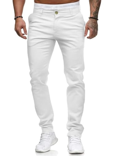 HUNGSON Mens Chinos Slim Fit Stretch Flat-Front Skinny Dress Pants (White 38W*32L)