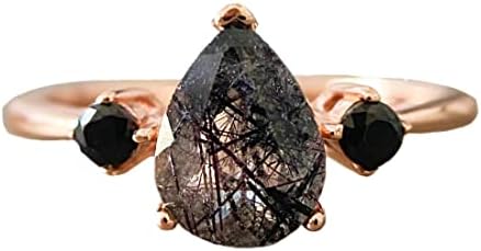 Promise Ring Natural Black Quartz 14kt Rose Gold plated 925 Sterling Silver - Black Promise Ring Rose Gold promise ring with black Crystal - Black Stone Promise Ring for Women