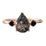 Promise Ring Natural Black Quartz 14kt Rose Gold plated 925 Sterling Silver - Black Promise Ring Ros