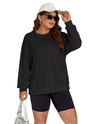 Image of ROSRISS Womens-Plus-Size-Sweatshirts Oversized Long Sleeve Shirts Trendy Crew Neck Pullover Sweaters Casual Tops XL-5XL