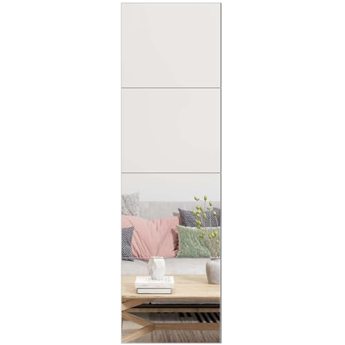 Ruomeng Azulejos de Espejo de Pared de Longitud Completa, 12 x 10 Pulgadas, 4 Piezas sin Marco, Espejo de Cuerpo Completo para el hogar, Gimnasio, tocador, Dormitorio, Sala de Estar