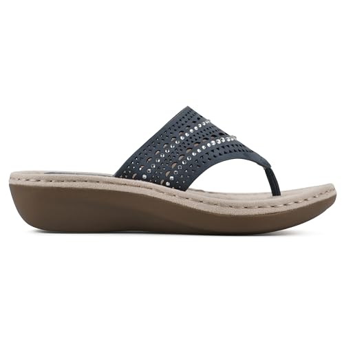 Image of CLIFFS BY WHITE MOUNTAIN Women's Comate Rhinestoned Mini Wedge Flip Flop Sandal