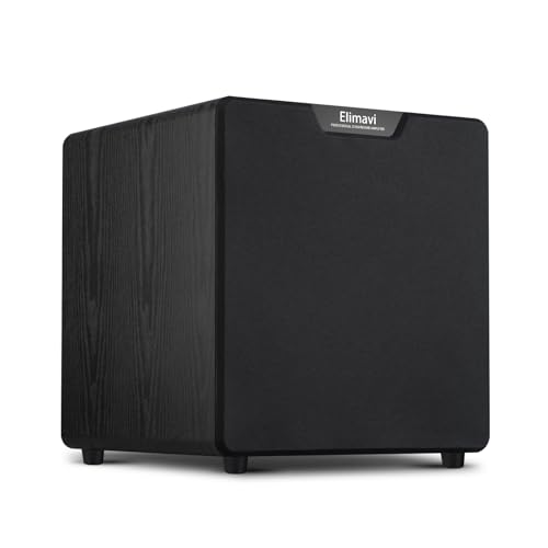 Elimavi Front Firing Powered Subwoofer - 400W Deep Bass Home Theater Sub for Large Rooms - 12' Copper Driver, MDF Enclosure w/Aluminum Radiator - Connect Extra Sub via Subwoofer Out