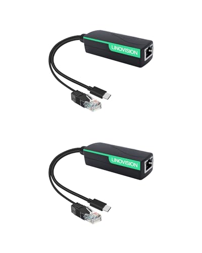 LINOVISION PoE to USB C Converter PoE Splitter to USB Type C 5V/2.4A and 10/100Mbps Data IEEE802.3af PoE to DC Power Supply for Raspberry Pi 4 Google WiFi Security Cameras (2 Pack)