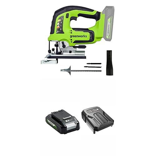 Greenworks GD24JS Sierra de Calar a Batería 24V, 3000spm, Base Ajustable 45°, con Aspiración + Batería 2Ah & Cargador (Garantía 3 Años)