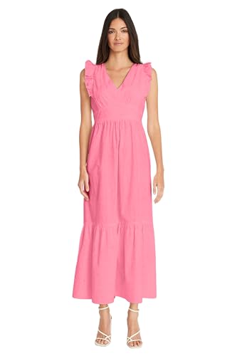 Image of Maggy London Women's V-Neck Ruffle Details Cotton Poplin Maxi Dress