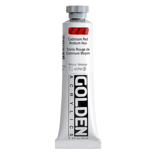 Heavy Body Acrylics by GOLDEN, Cadmium Red Medium Hue, 2 fl. oz. Tube, Professional Acrylic Paint, Semi-Transparent