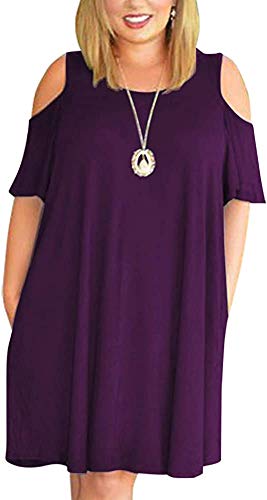 Image of Kancystore Women's Plus Size Summer Dresses Short Sleeve Casual T-Shirt Swing Dress with Pockets
