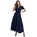 Rainday Womens Casual Maxi Dresses Fashion Holiday Short Sleeved Elastic Waist Beach Boho Dress with Pockets(Z3918SBU,S)