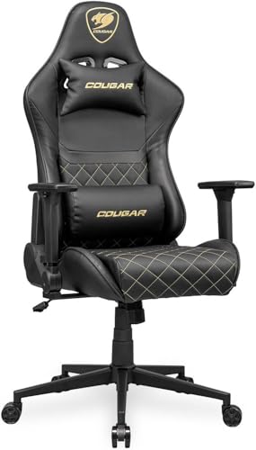 COUGAR Armor One V2 Gold Chaise de jeu, surface en cuir PVC, accoudoirs pliables...