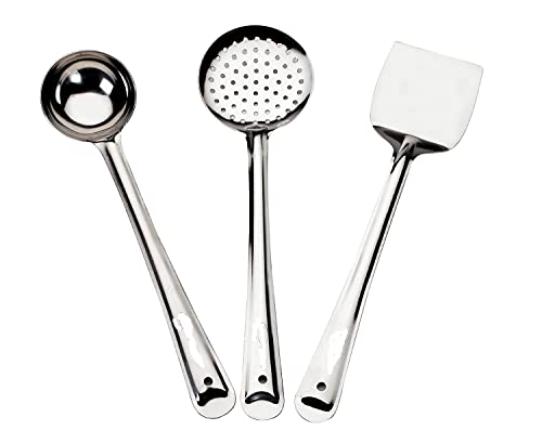RJ kitchenware Store Serving Spoons Stainless Steel Kitchen Cooking & Set of 3 spoons for cooking jhar palta chamcha combo pack Stainless Steel Kitchen Cooking & Serving Spoons Set of 3 combo pack Cooking & Serving Spoons Set of 3 teel Deep Ladle | Soup/Milk Ladle/Karchi | Cooking and Serving Spoon for Kitchen (Pack of 3, Combo Ladle Set)