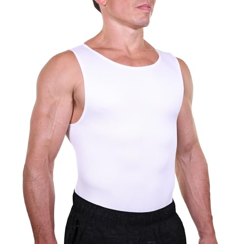 Esteem Apparel EliteSlim - Camisa de compresión para hombre para ocultar la ginecomastia Moobs abdominales, pecho y estómago adelgazante, Blanco, X-Large