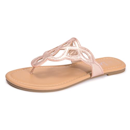 Image of LM Women's Thong Sandals T-Strap Sandals Slip On Flat Sandals Flip Flop Casual Summer Slide Sandals