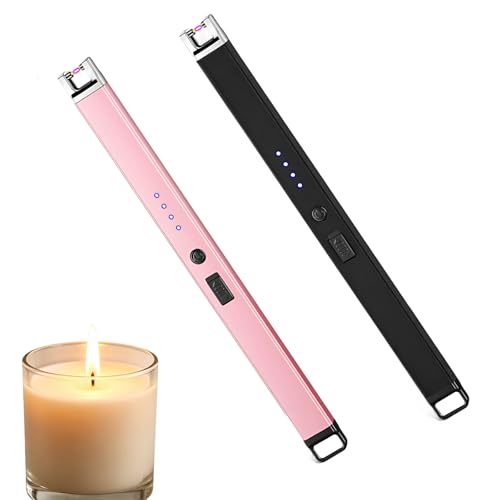 2pcs Candle Lighter Electric Lighter USB Rechargeable Long Reach Lighters for Camping BBQ Party Rose Gold and Black Matte Finish 15 * 10 * 198mm