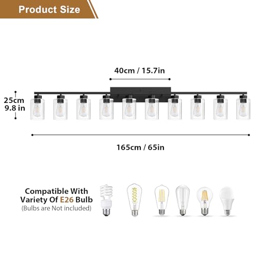 Image of IZORRO Bathroom Light Fixtures, Modern Vanity Lights, Bathroom Lighting Fixtures Over Mirror with Clear Glass Shade, Wall Sconce for Living Room Cabinet Bedroom (Matte Black, 10-Light)