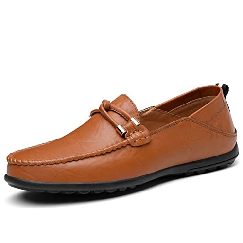 Men's Loafers Genuine Leather Round Toe Stitching Details Comfortable Flexible Anti-Slip Fashion Slip On