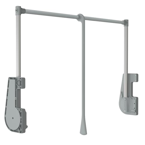 Decoranddecor Adjustable Pull Down Wardrobe Rail, 750mm-1150mm, 15kg Capacity Clothes Rail with Soft Close, Hanging Rail for Sliding and Hinged Wardrobes in Light Grey