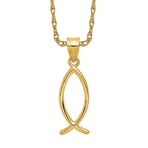 14K Solid Yellow Gold Ichthus Fish Symbol Necklace Religious Chain Pendant Christian Jesus Christ Charm2