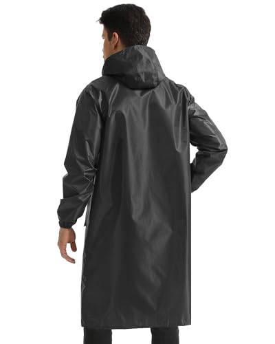 iCreek Men's Long Rain Coat Hooded Packable Waterproof Lightweight Outdoor Rain Jacket Trench Coats Windbreaker2
