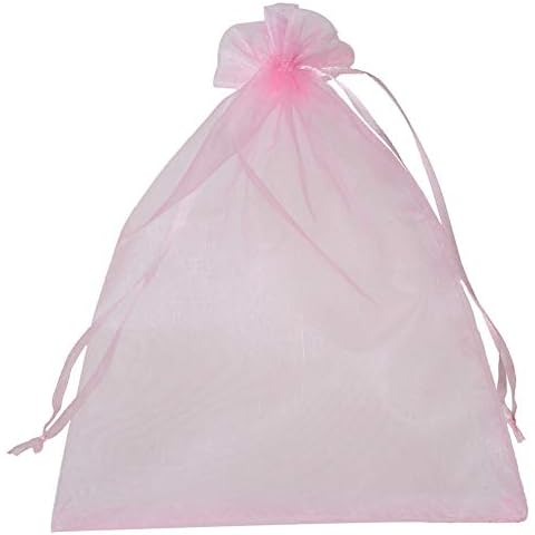 MELUOGE 50 pcs12x16 inch (About 30.4 x 40.6 cm) Oversized Organza Drawstring Pouches Bags Party Wedding Favor Gift Bags Candy Bags (Pink) Cover