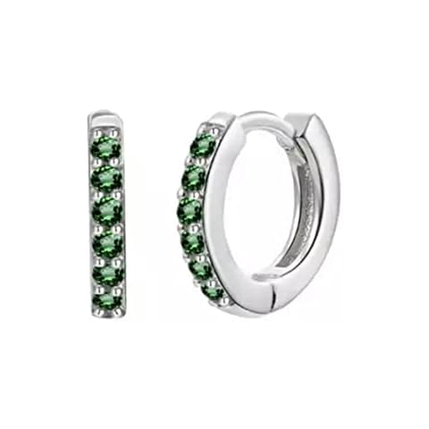 AT Jewellery - 925 Sterling Silver Small Emerald Green Gemstone Hinged 11mm Sleeper Huggie Hoop Earrings Cover