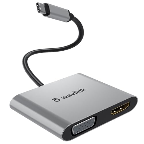 WAVLINK USB C to HDMI VGA Adapter, 4K HDMI and 2K VGA, Thunderbolt 3 Compatible, Supports Mac OS, iPad OS, Windows, Android, Linux