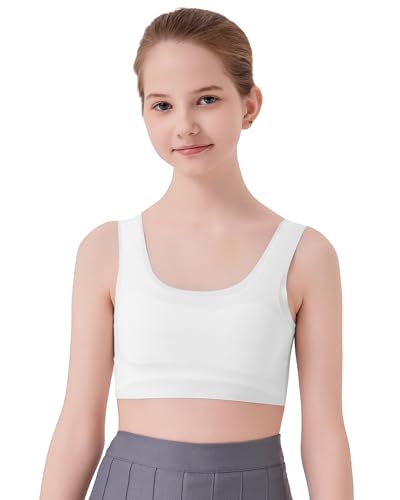 SALIA GIRL Seamless Training Bras for Girls 7-12 Years Soft Comfortable Double Layer Chest Support S White