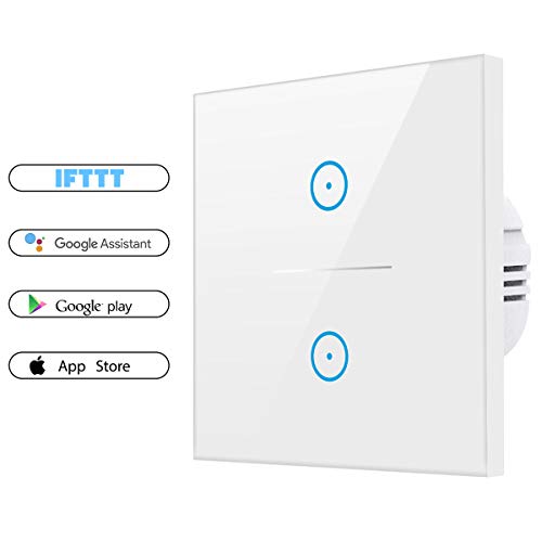 Smart Alexa Lichtschalter, SAINKO Wifi lichtschalter arbeitet mit Amazon Alexa,Google Home,Fernsteuerung Ihrer Geräte von überallre,gehärtetes Glas Touchscreen-schalter mit Überlastungsschutz (2 Weg)