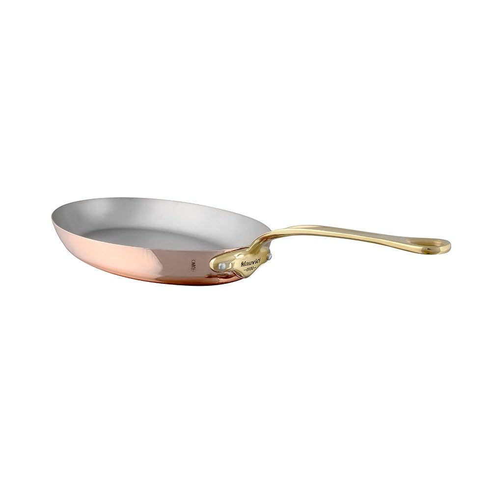 Mauviel MHeritage 150 B 1 5mm Polished Copper Stainless Steel Oval Frying Pan With Brass Handles 13 7