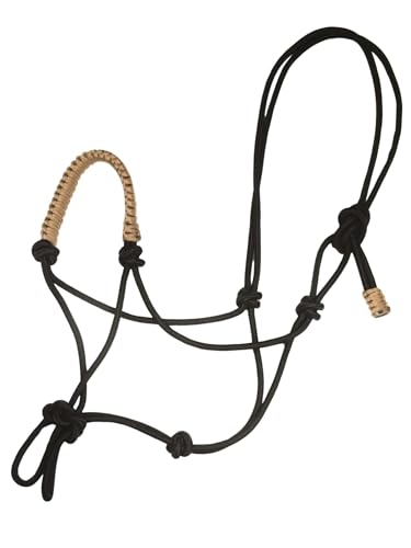 HORSHER EQUINE Premium Braided Rope Halter for Horses, Durable Hand-Tied Adjustable Nylon Horse Headcollar with Knots for Trail Riding, Lightweight Equestrian Western Tack - Brown