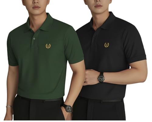 Image of MACK JONNEY Men's Solid Polo T-Shirt | Premium Cotton Blend | Regular Fit | Short Sleeve | Collared Casual Wear|Pack of 2 -MJ-157
