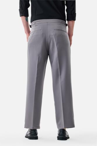 Image of SNITCH Men Casual Trousers | Relaxed Fit with Turned-Up Cuffs & Solid Pattern | Cotton Blend Fabric with Medium Stretch for Summer & Everyday Wear