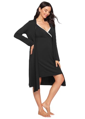 Image of Latuza Women's Viscose Nursing Nightgown and Robe Set