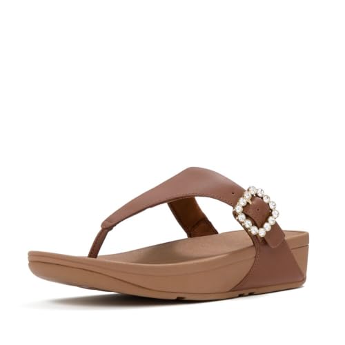 Image of FitFlop Womens LULU Crystal Buckle Toe-Post Sandals with Microwobbleboard Technology, Microfiber Toe Post, Slip Resistant Rubber Outsole, Cushioned Arch Support for All Day Comfort