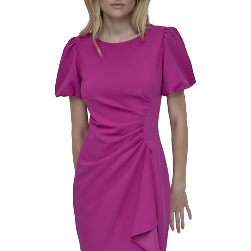 Image of DKNY Women's Short Sleeve Boat Neck Side Ruched Dress