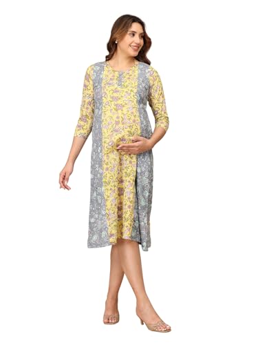 Image of The Mom Store Maternity and Nursing Dress | Pre and Post Pregnancy Dress | Zipper /Button Opening | Causal Wear | Trendy Stylish Dresses for New Moms