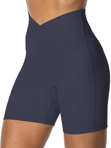 Image of Sunzel Crossover Biker Shorts for Women, No Front Seam V High Waist Yoga Workout Gym Shorts with Tummy Control