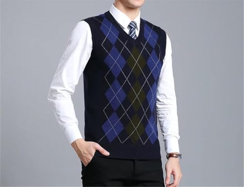 Men's Plaid Sweater Vest Knitted Pullover V-Neck Slim Sleeveless Casual Outwear Tops2