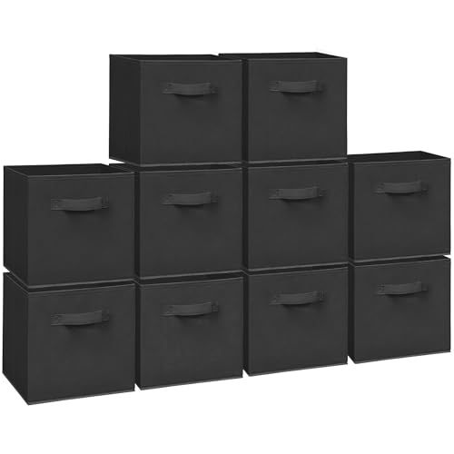 10 Cubes de rangement noirs 29cm bacs pliables tissu pour armoire