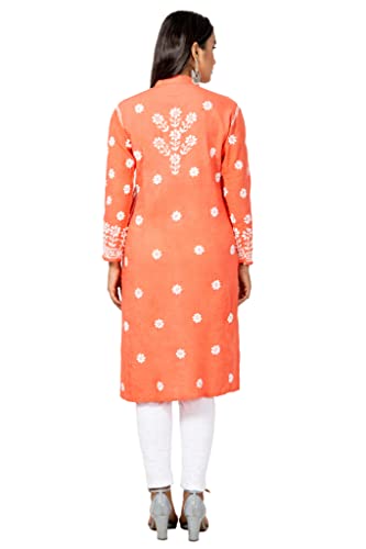 Image of FAWOMENT Women's Hand Embroidered Exclusive Rayon Kurta with Fine Lucknowi Chikankari Kurta Front Open Rose Kurta Women and Girl