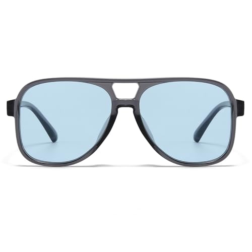 Long Keeper Okulary przeciwsłoneczne Pilot Kobiety Mężczyźni Okulary Przeciwsłoneczne Retro Lata 70 Podwójne Mosty Okulary Pilot Vintage Kwadratowe Styl 70s Ochrona UV400, 58 mm, Wielobarwna