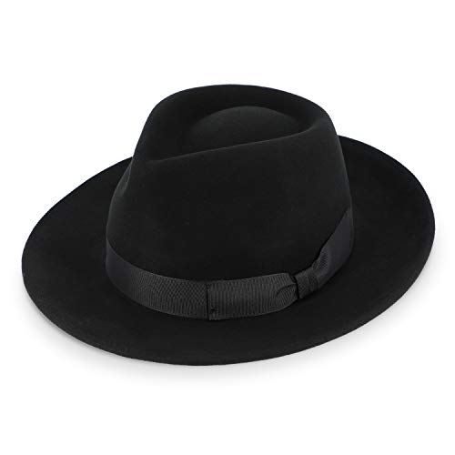 fiebig Kaschmir Fedora Filzhut | Wollfilzhut mit Cashmere für Damen und Herren | Angenehmer Sitz im Sommer und Winter | Bogarthut Made in Italy (59-L, Schwarz)