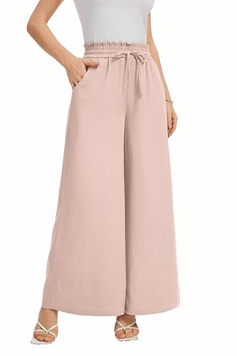 Image of KICZOY Women Flowy Pants Drawstring Waist Wide Leg Palazzo Beach Pants Loose Fit with Pockets