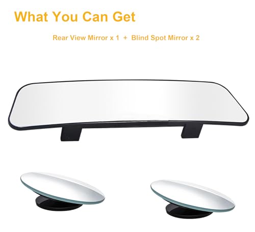 Image of Rear View Mirror, Panoramic Rearview Mirror, Car Interior Clip-On Wide Angle Rear View Mirror to Reduce Blind Spot Effectively for Car SUV Trucks - Convex - (2 Pack Blind Spot Mirror)
