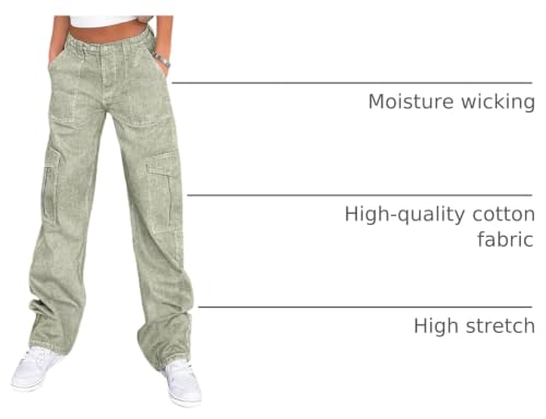 Image of Lepunuo Cargo Pants for Women High Waisted Casual Pants Baggy Stretchy Wide Leg Y2K Streetwear with 6 Pockets